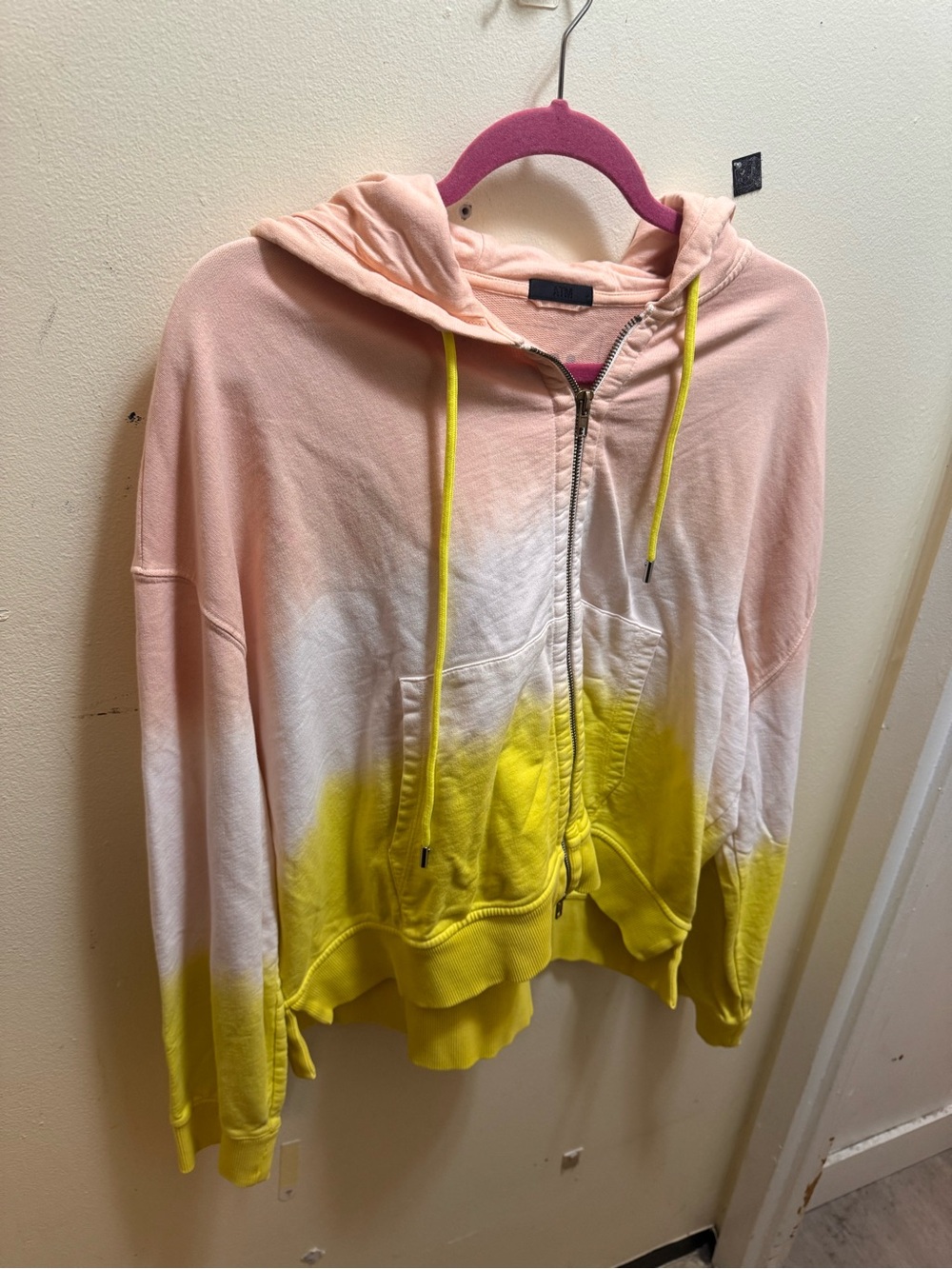 ATM Anthony Thomas Melillo Pink and Yellow Dip-Dye Zip Hoodie